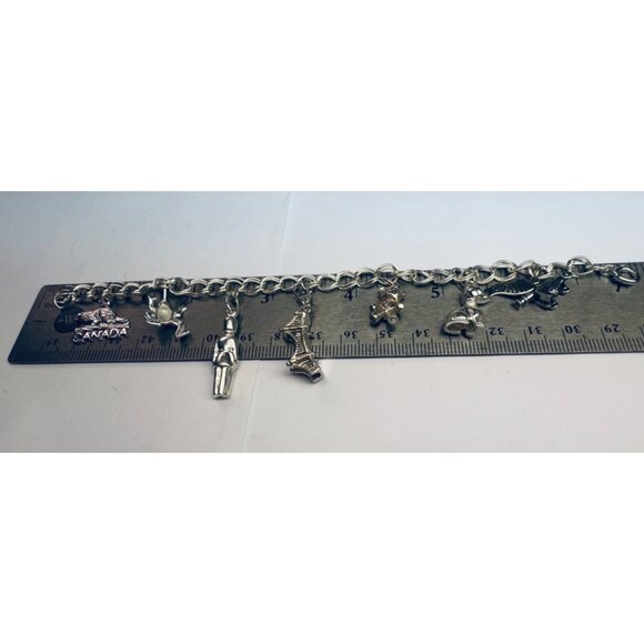 Estate Sterling Silver 925 Double Round Link Charm Bracelet - 8 Unique Charms - Picture 3 of 16